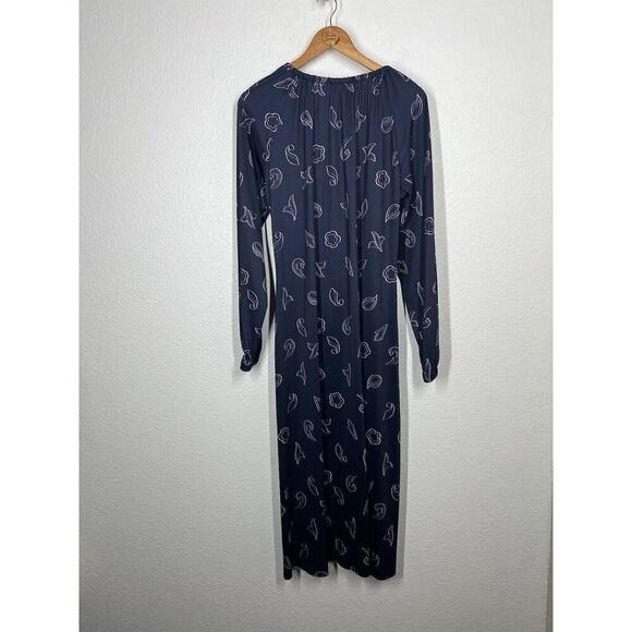 Tibi Remi Print Jersey Midi Dress Size 6 Navy Shirred Long Sleeves - Picture 6 of 7